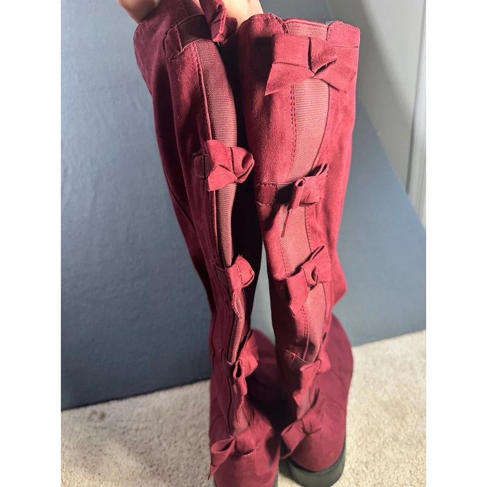 Torrid Burgundy Wine Over-the-Knee Bow Detail Boots Size 10 Wide Calf